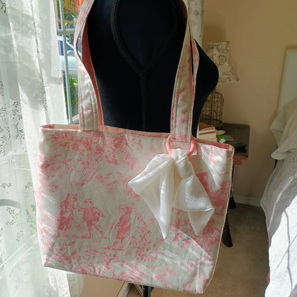 Feminine Pink and White Toile Tote Bag